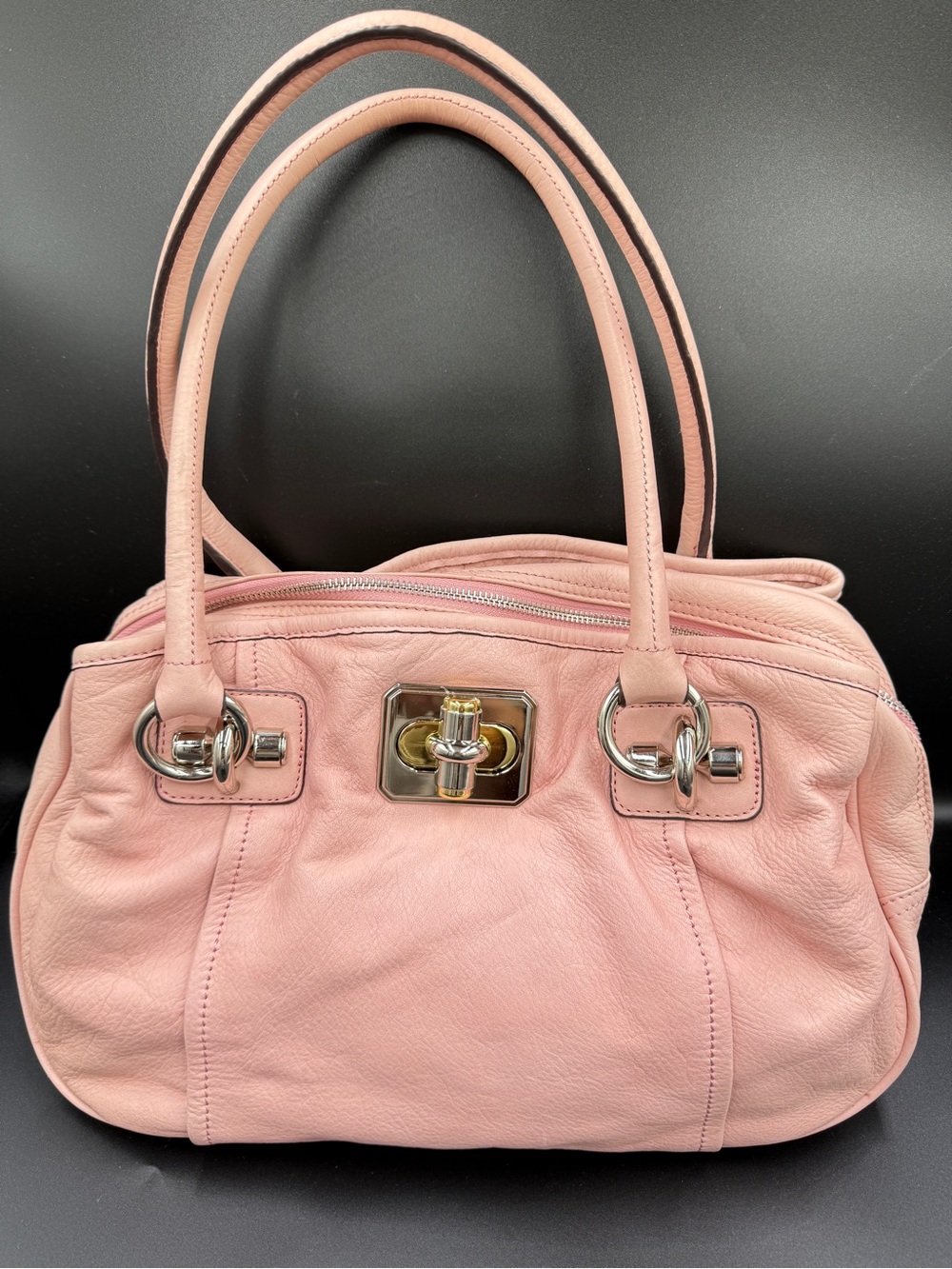 b. makowsky Pink Leather Satchel with Turn-Lock Accent